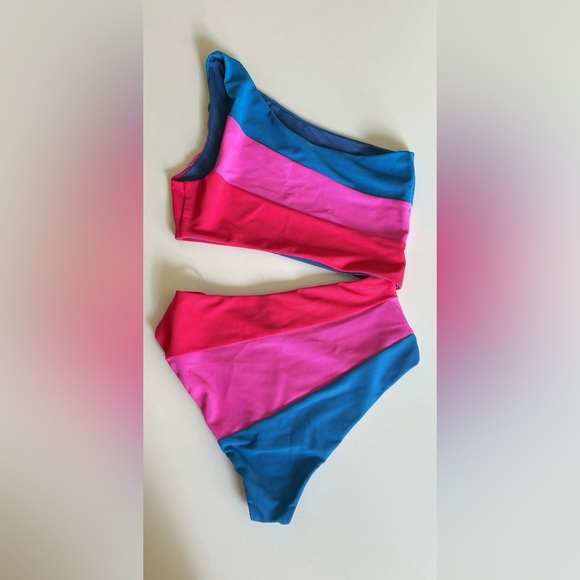 Beach Riot Joyce Stripe Cutout One-Piece Swimsuit Orchid Color Block Size Medium - Picture 4 of 4